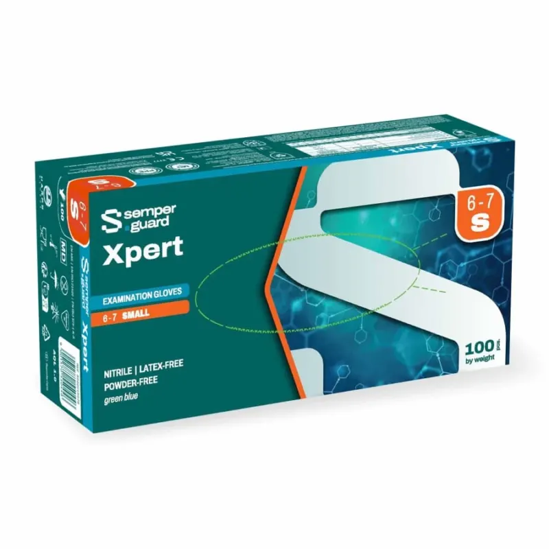 Semperguard® XPERT Nitrilhandschuhe, puderfrei, grün/blau S (6-7) – 1 Packung (100 Stück)