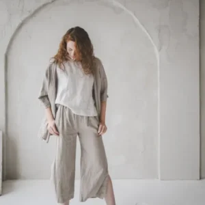 Side slit wide leg pants - Epic Linen luxury linen