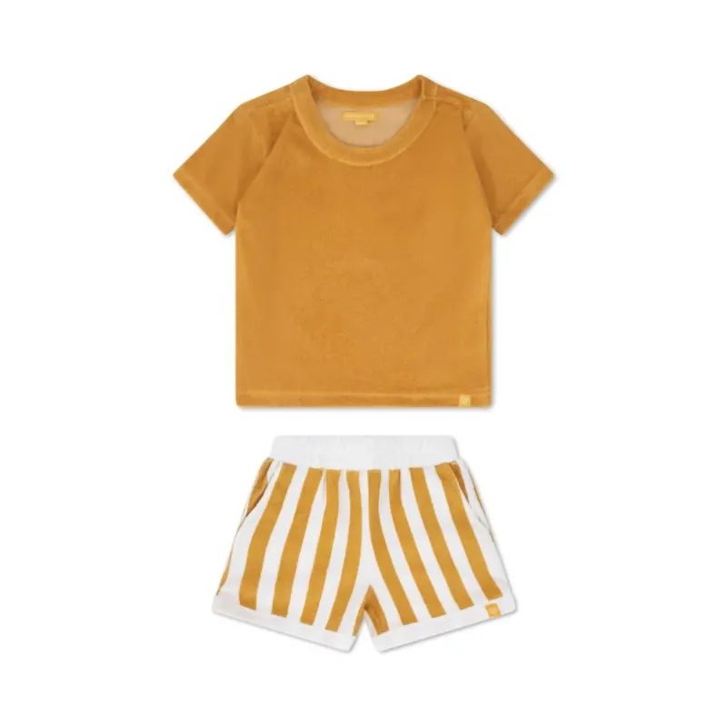 Sommer Frottee Set Shirt und Shorts für Jungen senfgelb