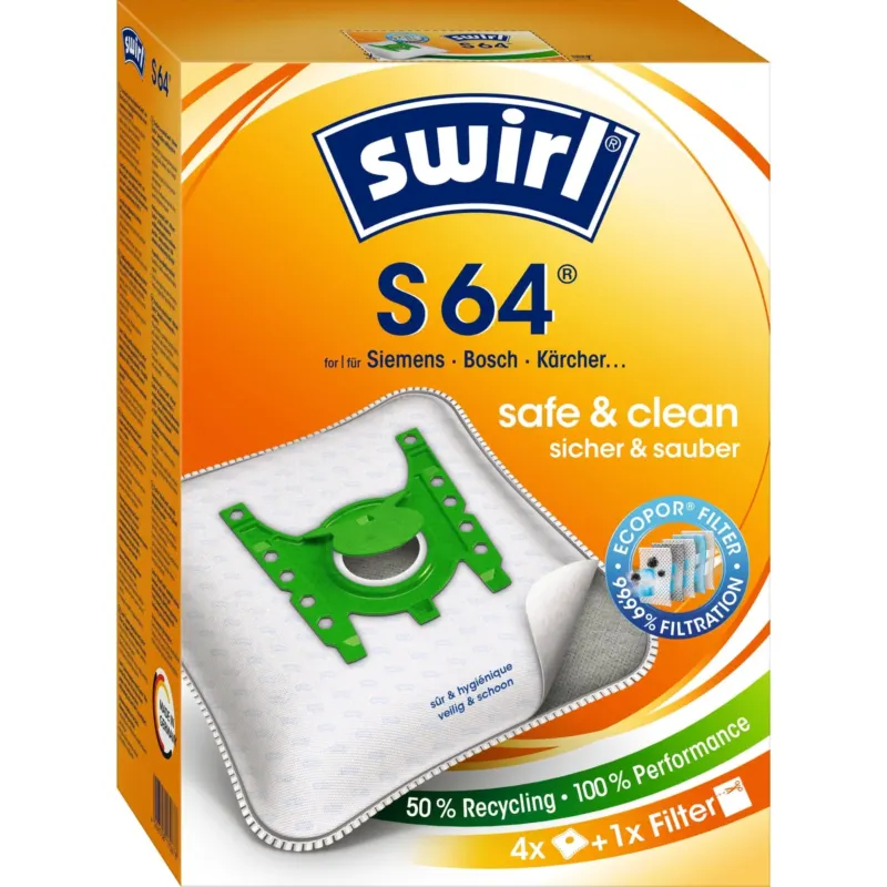Swirl® S 64 (S 66) Ecopor® Staubsaugerbeutel 1 Packung = 4 Stück