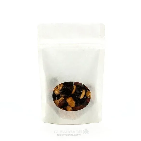 Stand Up Pouches Kraft White with oval Window 10x6x15cm | 57 grams