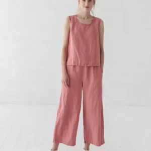 Wide Leg Coral Linen Pants - Epic Linen luxury linen