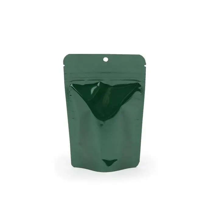 Hunter Green Metallized Stand Up Zipper Pouch 10 x 6 x 15 cm with Hang Hole