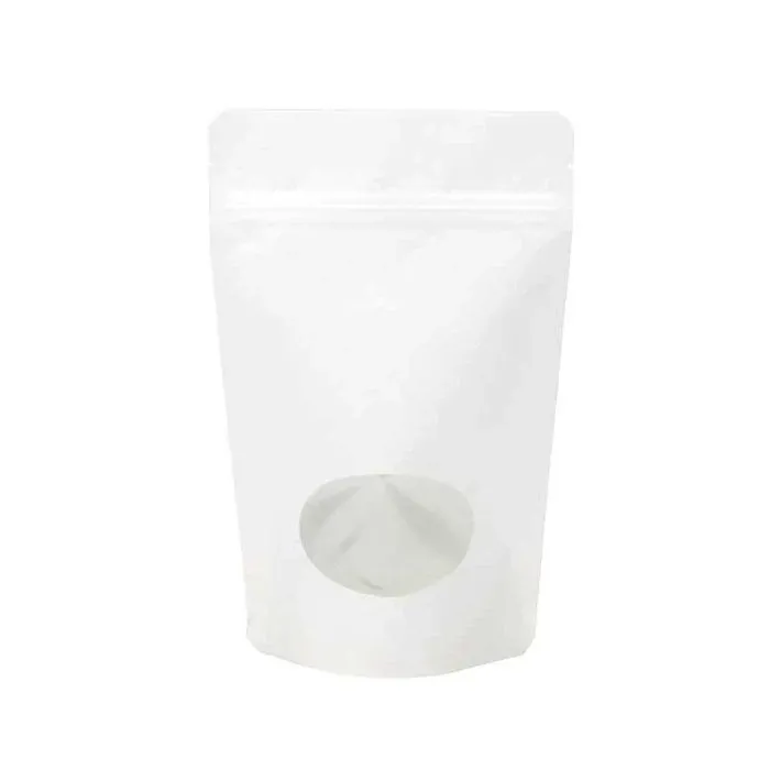 Stand Up Pouches Pearl White with oval Window 14.9x8.9x23.2cm