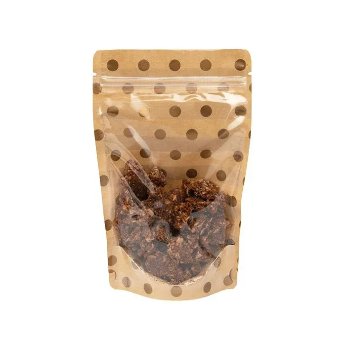 Stand Up Pouches Transparent/Kraft with Gold Dots & Stripes Pattern 13x7,9x20,6 cm