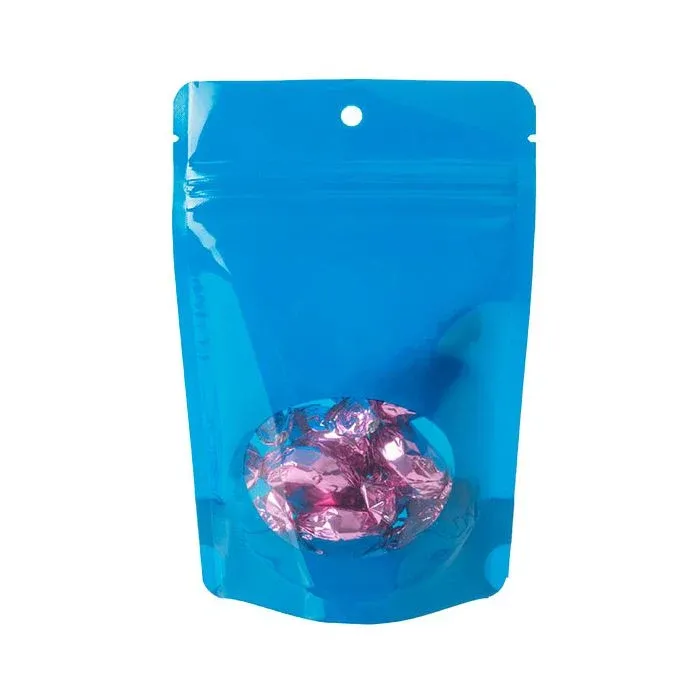 Stand Up Pouches Blue With Oval Window 10,2x6x15,2cm With Hanghole