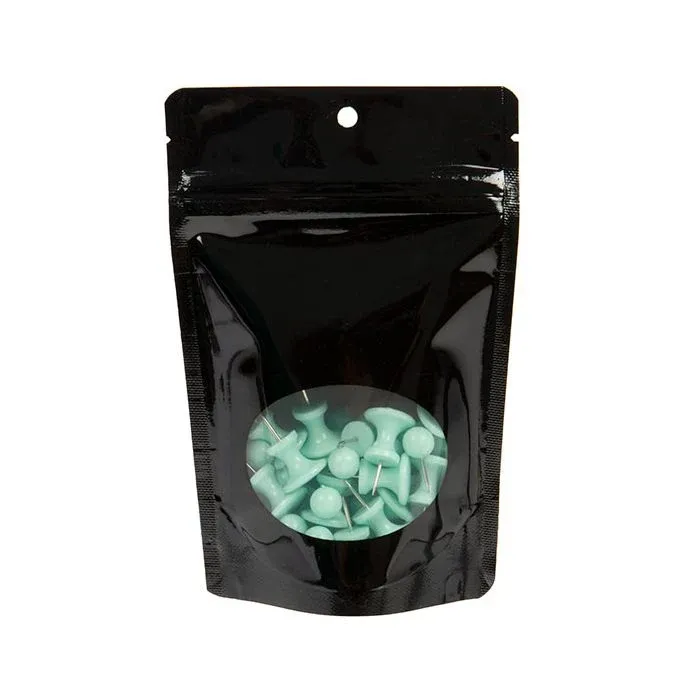 Stand Up Pouches Black With Oval Window 10,2x6x15,2cm With Hanghole